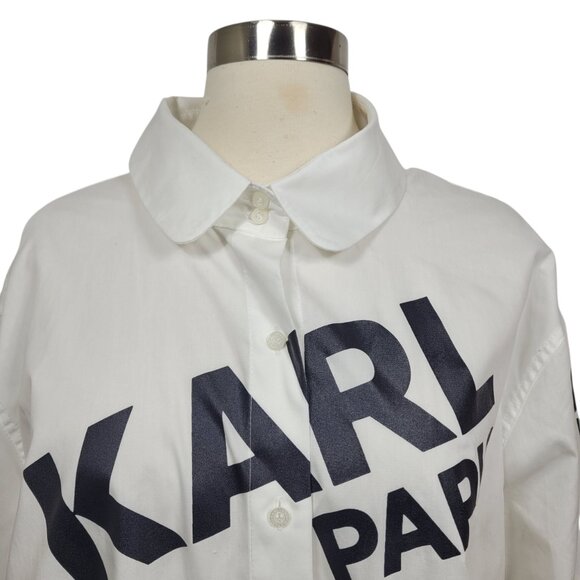 Karl Lagerfeld Paris White Oversized Logo Button Down Shirt Top Size XL - Picture 3 of 11